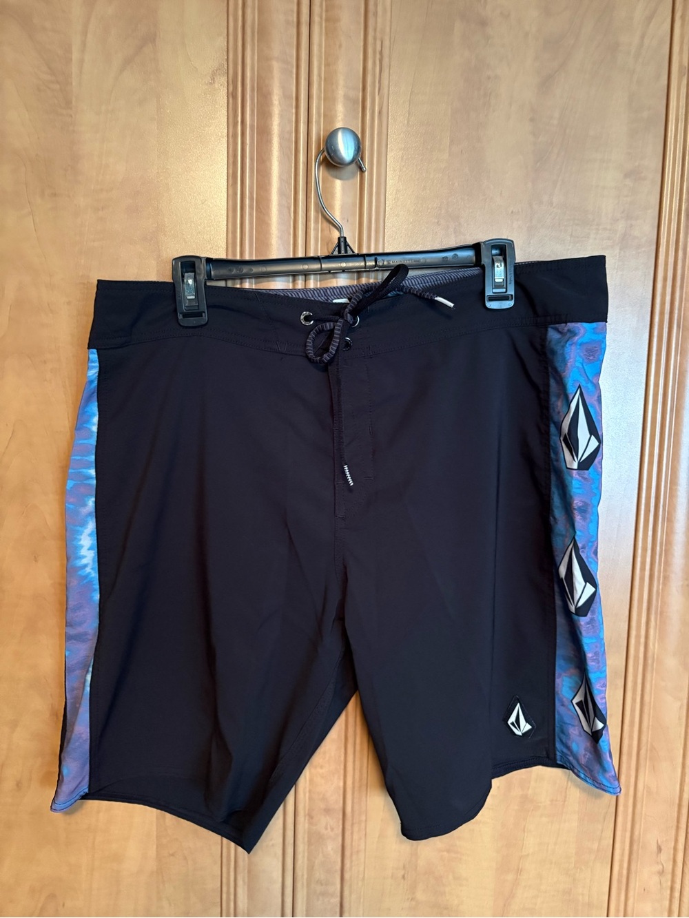 Volcom Men’s Black Swim Board Shorts with Blue-Purple Side Panels